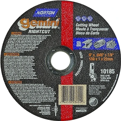 Gemini Right Cut Cut-off Wheel, 6 In Diameter, 0.045 In Thick, 36 Grit