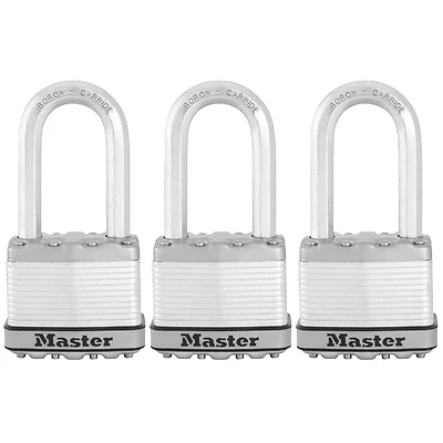 Master Lock Magnum Series M5XTRILHCCSEN Padlock, Keyed Different Key, 3/8 in Dia Shackle, 2 in H Shackle, Zinc