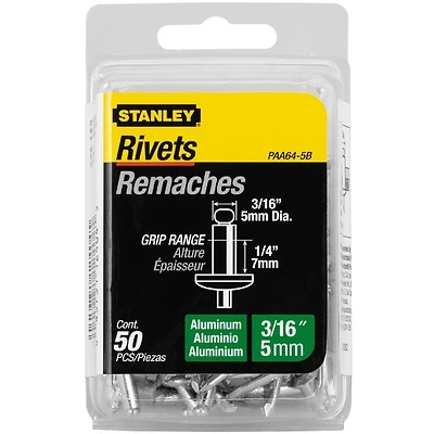 Paa64-5b 3/16 In. X 1/4 In. Aluminum Blind Rivets 50 Pk, Reusable
