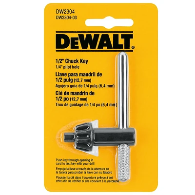 DeWalt DW2304 Chuck Key, 1/2 In. Chuck, 1/4 In. Pilot, Steel