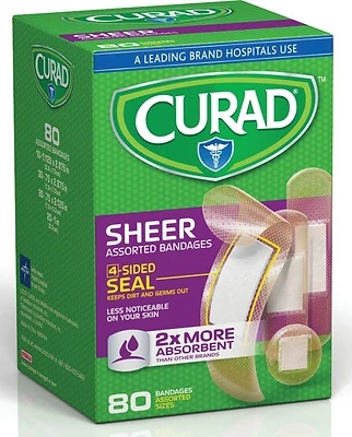Cur45243rb Sheer Adhesive Bandages, Fabric, Assorted Sizes, 80 Count, 24/cs