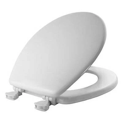 Round Closed Front White Enameled Wood Toilet Seat With Easy Clean Hinges