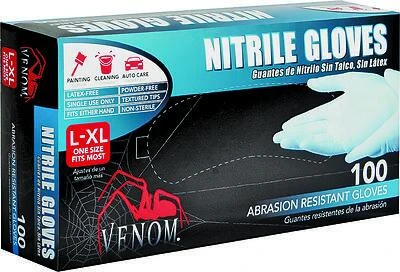 Venom Steel VEN4145 Nitrile Disposable Gloves, L/XL, Blue, 100 Pk