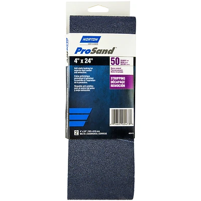 Norton 05473 ProSand Sanding Belt, 4 in. W x 24 in. L, 50 Grit, 2-Pack