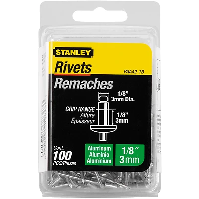 Paa42-1b Aluminum Blind Rivets 1/8 In. D X 1/8 In. L, 100 Pk