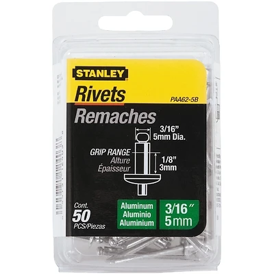 Paa62-5b Aluminum Blind Rivets 3/16 In. D X 1/8 In. L, 50 Pk