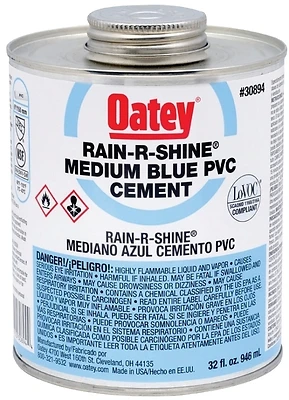 Oatey 30894 Rain-R-Shine PVC Cement, Medium Bodied, Blue, 32 Oz