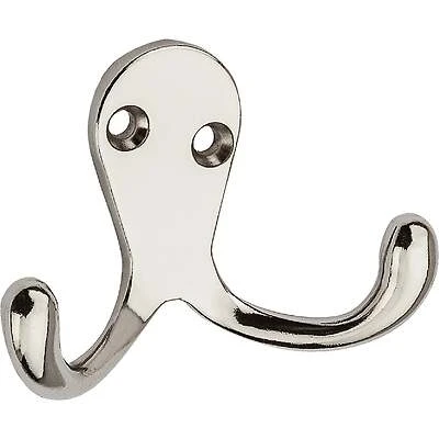 National Hardware N199-232 Clothes Hook, Double Prong, Nickel, 35 lb, 2-Pk