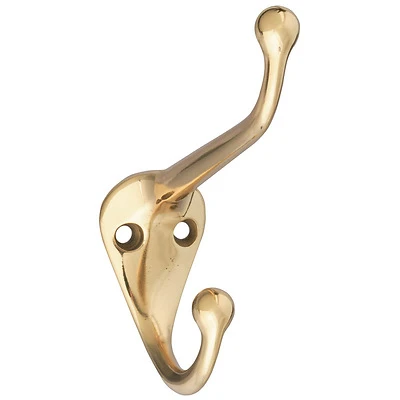 National Hardware N198-101 Coat and Hat Hook, 2-Hook, Solid Brass, 75 Lb