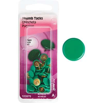 Thumb Tacks, Green, 40-Pk.