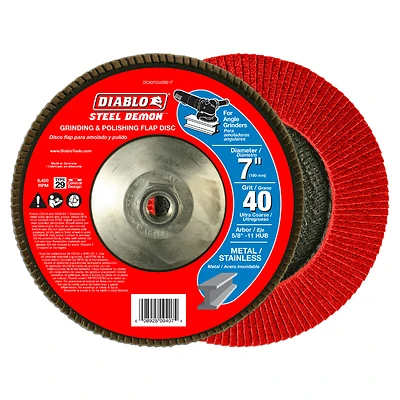 Diablo Steel Demon DCX070040B01F Flap Disc, 7 in Dia, 5/8-11 Arbor, 40 Grit, Ultra Coarse, Zirconium Abrasive
