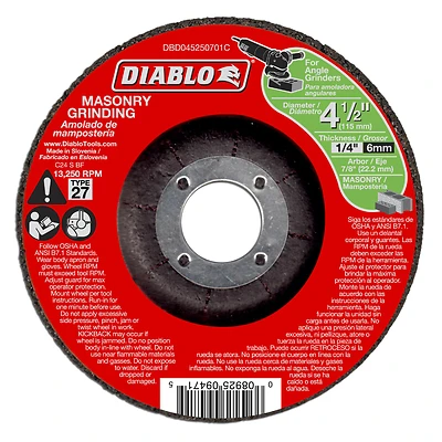 Masonry Grinding Discs, Type 27, 4-1/2 x 1/4 x 7/8-In.
