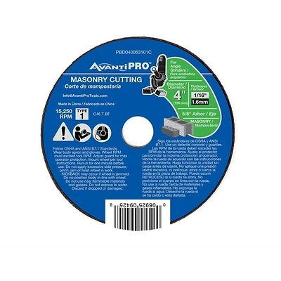 Avanti Pro PBD040063101C Cut-Off Wheel, 4 in Dia, 1/16 in Thick, 5/8 in Arbor, Silicone Carbide Abrasive