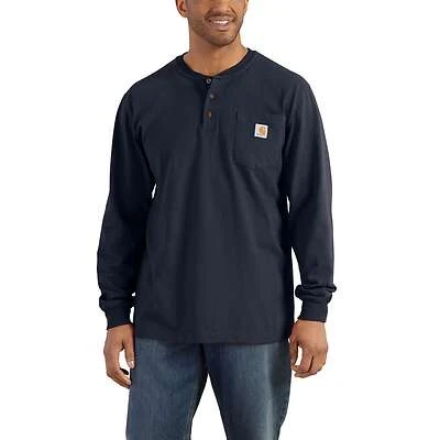 Men's Loose Fit Heavyweight Long-sleeve Pocket Henley T-shirt - 2xl Navy