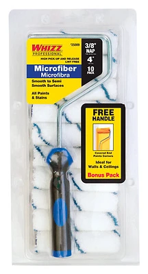 Whizz 25009F Mini Paint Roller Cover, 3/8 In. Nap, 4 In., Microfiber, 10 Pk
