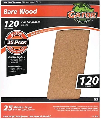 Garnet Sandpaper, Fine 120-Grit, 9 x 11 In., 25-Ct.
