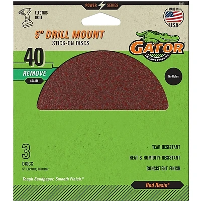 40-Grit Stick-On Sanding Disc, 5 In., 3-Pk.