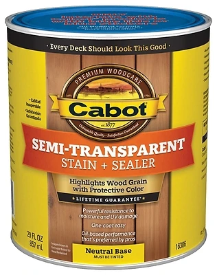 Cabot 16306-05 Semi-Transparent Deck & Siding Stain, Neutral Base, Quart