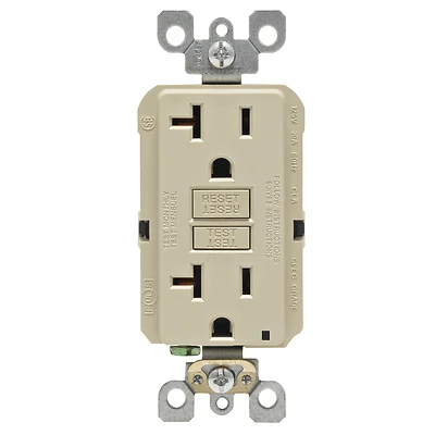 Leviton R91-GFNT2-0KI GFCI Receptacle, 2 -Pole, 20 A, 125 V, Back, Side Wiring, NEMA: 5-20R, Ivory