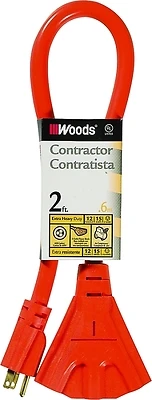 CCI 990824 Extension Cord, 2 Ft, 12/3, 3-Outlet Power Block, 15A