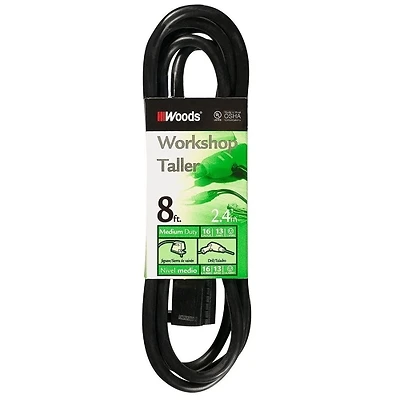 Woods 260 Extension Cord, 16/3 SJTW, 8 Ft., Black