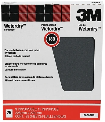 88600 Wet/dry Sandpaper, 9x11 In, 180 Grit, Fine, Pack Of 25 Sheets