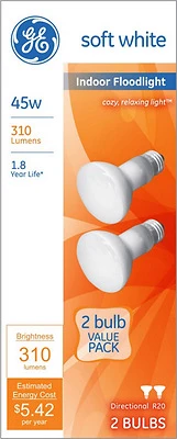 GE 93131345 Indoor Floodlight Bulbs, 45W, R20, 2-Pack