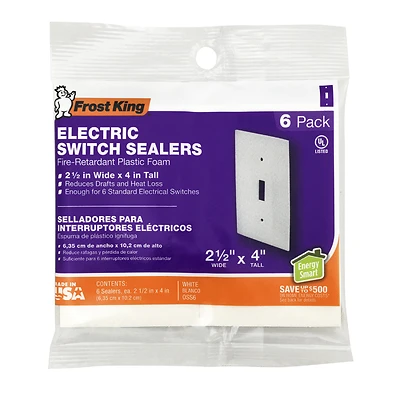 Frost King OSS6H Switch Sealer, 4 in L, 2-1/2 in W, Plastic, White