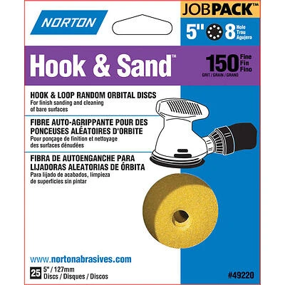 Norton 49220 5 In. 150 Grit Hook & Loop Sanding Discs, 8-Hole, 25 Pk