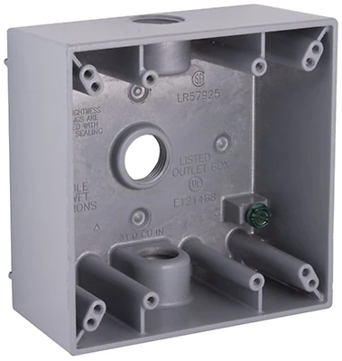 5333-0 Weatherproof Box, 3-outlets, 2-gang, Aluminum, Gray, Powder-coated