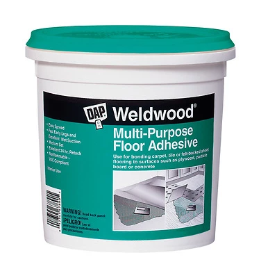 Dap Weldwood 00141 Floor Adhesive, Latex-Based, 1 Quart Pail, Off-White