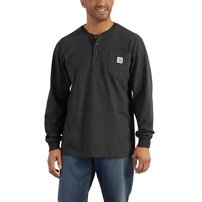Men's Loose Fit Heavyweight Long-sleeve Pocket Henley T-shirt - Black - Medium