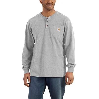 Men's Loose Fit Heavyweight Long-sleeve Pocket Henley T-shirt - Medium Heather Gray
