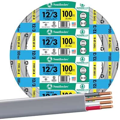100 Ft. 12 Awg 3-conductor Uf-b Electrical Wire For Underground Use