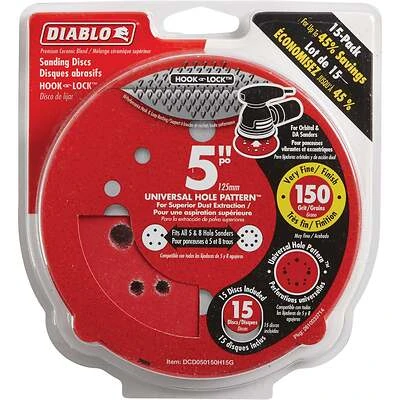 Diablo DCD050150H15G Sanding Disc, 6 in Dia, 150 Grit, Very Fine, Ceramic Abrasive, 6-Hole