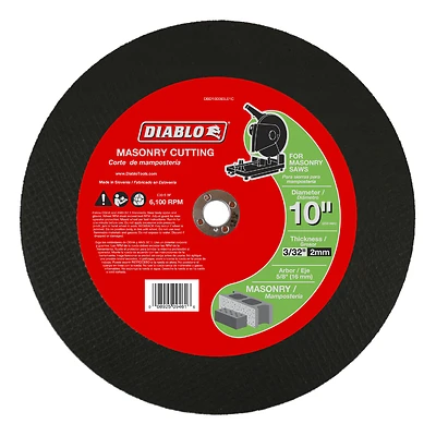 Diablo DBD100093L01C Cut-Off Disc, 10 in Dia, 3/32 in Thick, Aluminum Oxide Abrasive, 5/8 in Arbor