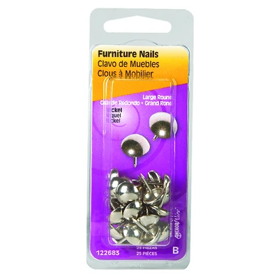 Hillman 122683 Upholstery Nails, Round Head, Nickel, #9, 25-Pack