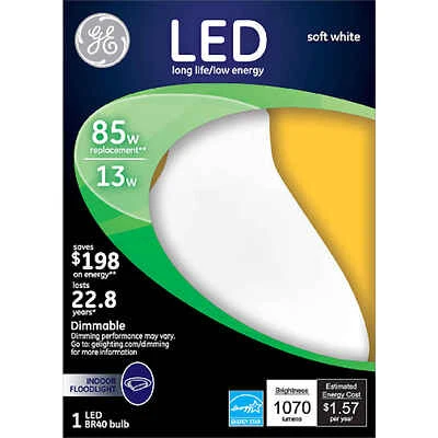 GE 13 watts BR40 LED Bulb 1070 lumens Soft White Floodlight 85 Watt Equivalence
