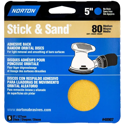 Norton 48907 Sanding Disc, 5 In., P80 Coarse Grit, 5-Pack