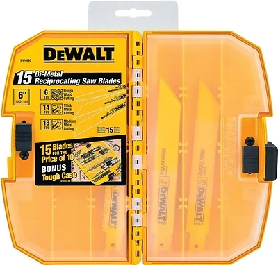 Dw4890 15-piece Bi-metal Reciprocating Saw Blade Set With Tough Case