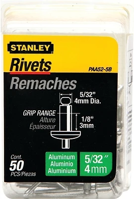 Paa52-5b 50 Pk 5/32" X 1/8" Reusable Aluminum Grip Rivets