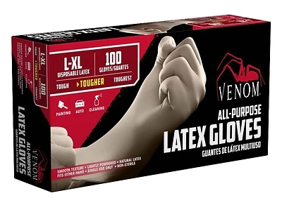 Ven4125 Non-sterile Disposable Latex Gloves, L/xl, Clear, 100 Count