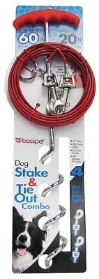 Pdq 01316 Large Dog Tie-out/spiral Stake Combo, 20 Ft Steel Cable