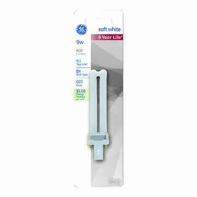 GE 93130282 CFL Bulb, 9W, G23 Base, 2700K Soft White