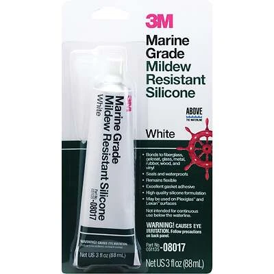 3M 08017 Marine-Grade Silicone Sealant, White, 3 Oz.