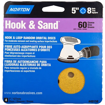 49158 5 In. 8-hole Hook & Loop Sanding Disc, P60 Grit, Coarse, 4 Pk