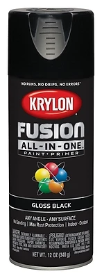 Krylon K02702007 Fusion All-In-One Spray Paint + Primer, Gloss Black, 12 Oz