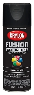 Krylon K02732007 Fusion All-In-One Spray Paint + Primer, Satin Black, 12 Oz