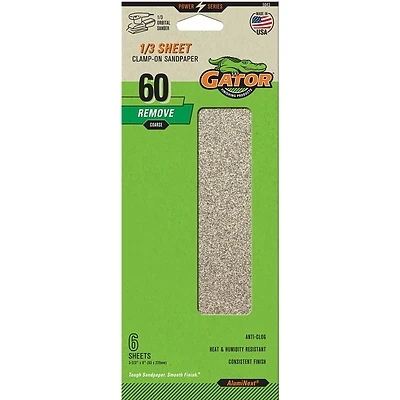 Gator 5043 Sanding Sheets, Aluminum Oxide, 60-Grit, 3-2/3 x 9 In., 6-Pack