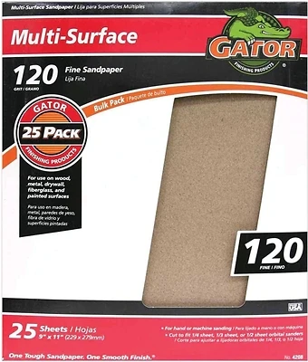 Sandpaper, Fine 120-Grit, 9 In. x 11 Ft., 25-Ct.